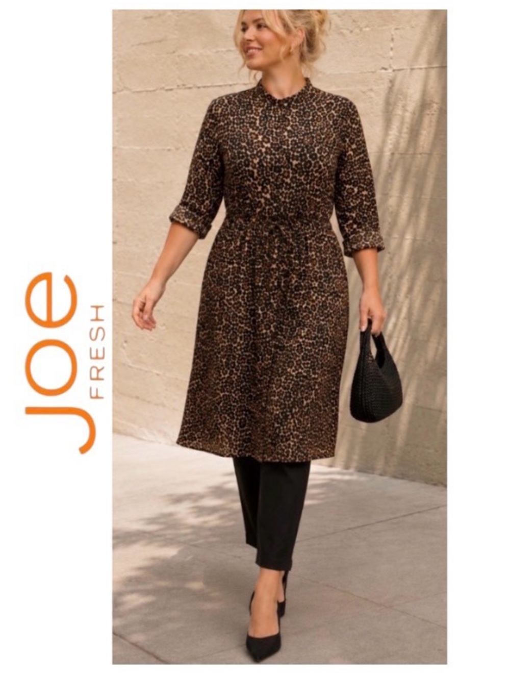 XL Joe Fresh Tie Waist Animal Print Shirt Dress NWT